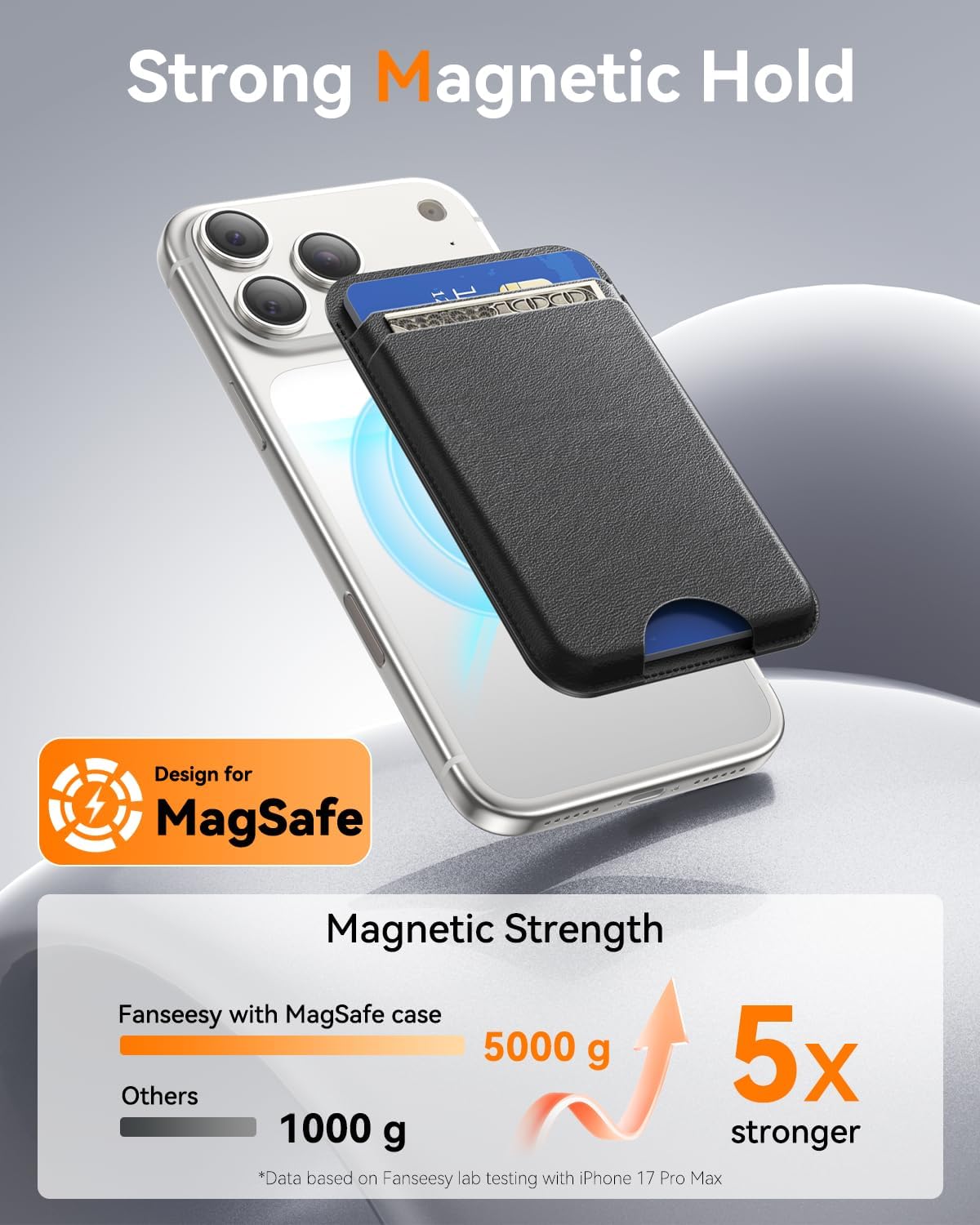 for MagSafe Wallet, Works with Apple Find My,4 Card Holder, Magnetic Phone Wallet for iPhone 18/17/16/15/14/13/12 Pro Max Air Plus Series, RFID Blocking Vegan Leather,Black