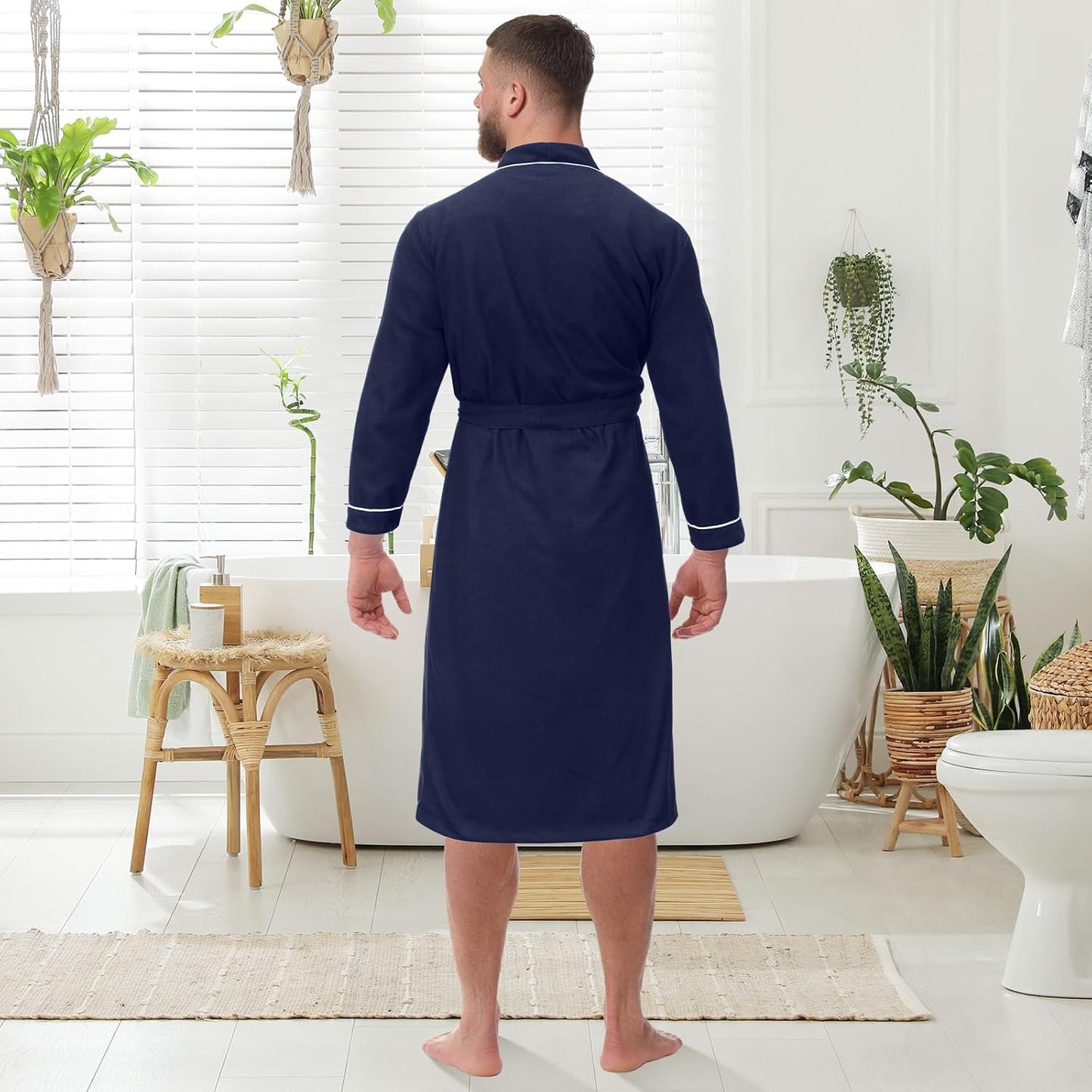 Cuffbow Cotton Robe for Women or Men Lightweight Waffle Knit Bathrobe Couple V Neck Spa Sleepwear(just 1 Set)