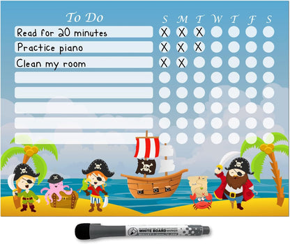 Dry Erase Whiteboard Task & Habit Tracker | Removable and Restickable Adhesive Decal | Fine-Tip Magnetic Marker Included | 9” x 12”
