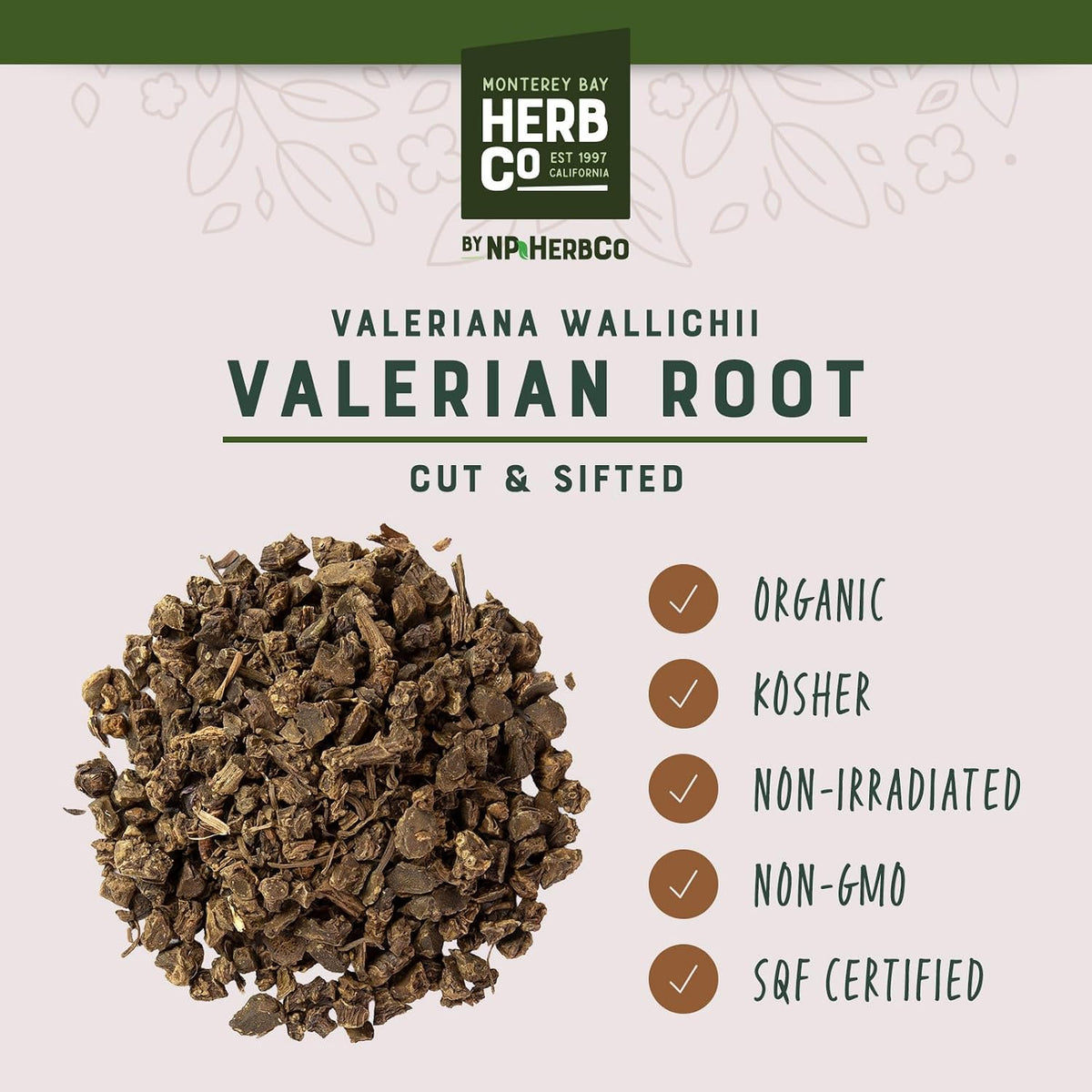Organic Valerian Root Cut and Sifted, by Herb Co, Valeriana, 1 lb