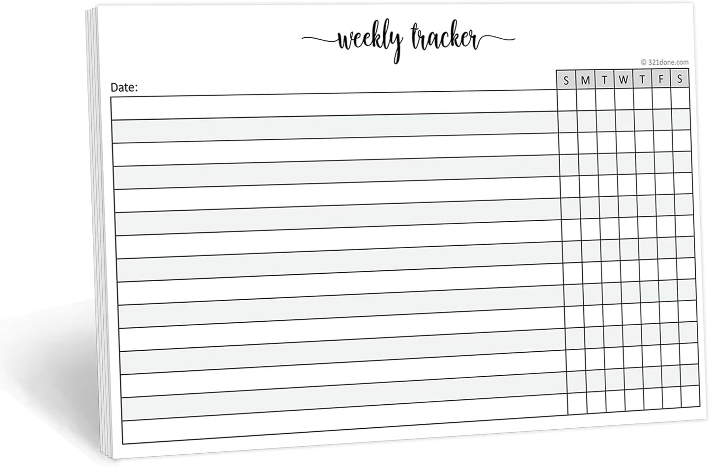 321Done Weekly Tracker Notepad, Sunday Start - 5.5x8.5 Habit Tracking Days of Week Notebook for Planning, Organizing, Schedule, 50 Pages - Made in USA