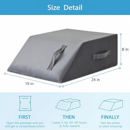 MEGCXIT Leg Pillow Elevation Blood Circulation, Leg Wedge for Elevation for Swelling, Leg Elevating Pillow for After Surgery, Memory Foam Foot Knee Pillow for Back Sleeping 23.6×16.8×8 Inch White/Grey