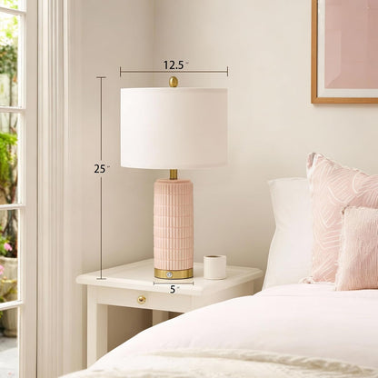 PoKat Touch Bedside Table Lamps with 2 USB for Bedroom Living Room, 25''