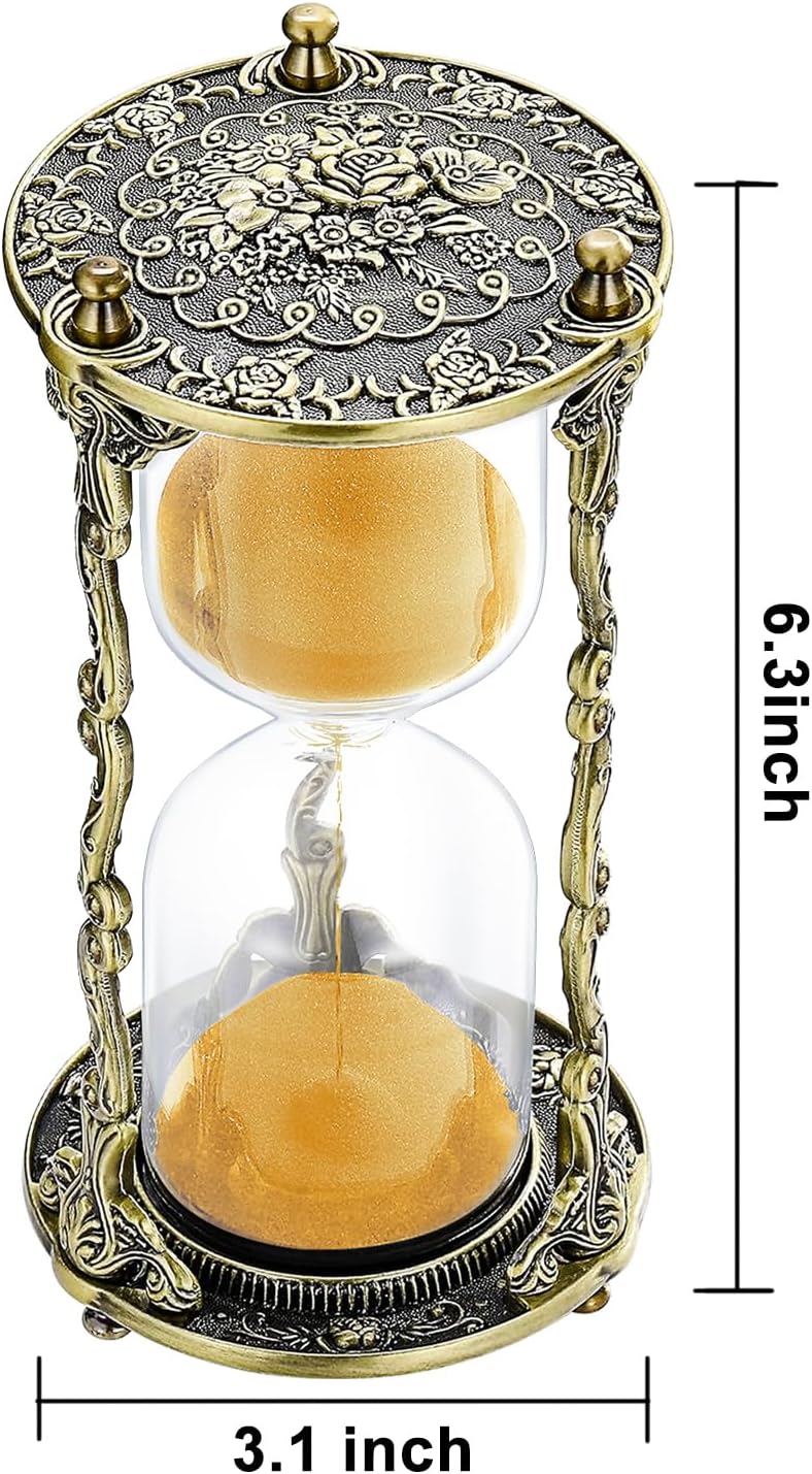 SuLiao Hourglass Sand Timer 60 Minute, 60 Min Mandala Rose Engraving Brass Gold Sand Clock,Antique Reloj De Arena 1 Hora, One Hour Glass Sandglass for Gift Home Office Desk Decor