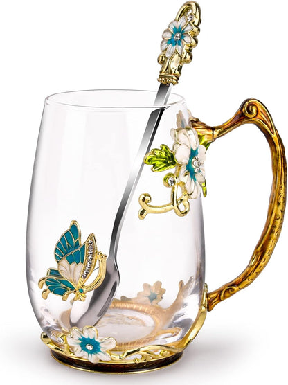Enamel Glass Flower Tea Pot With Removable Loose Tea Leaf Infuser Tea Maker Teapot Set 30.4OZ Gifts for Women,Mom,Birthday