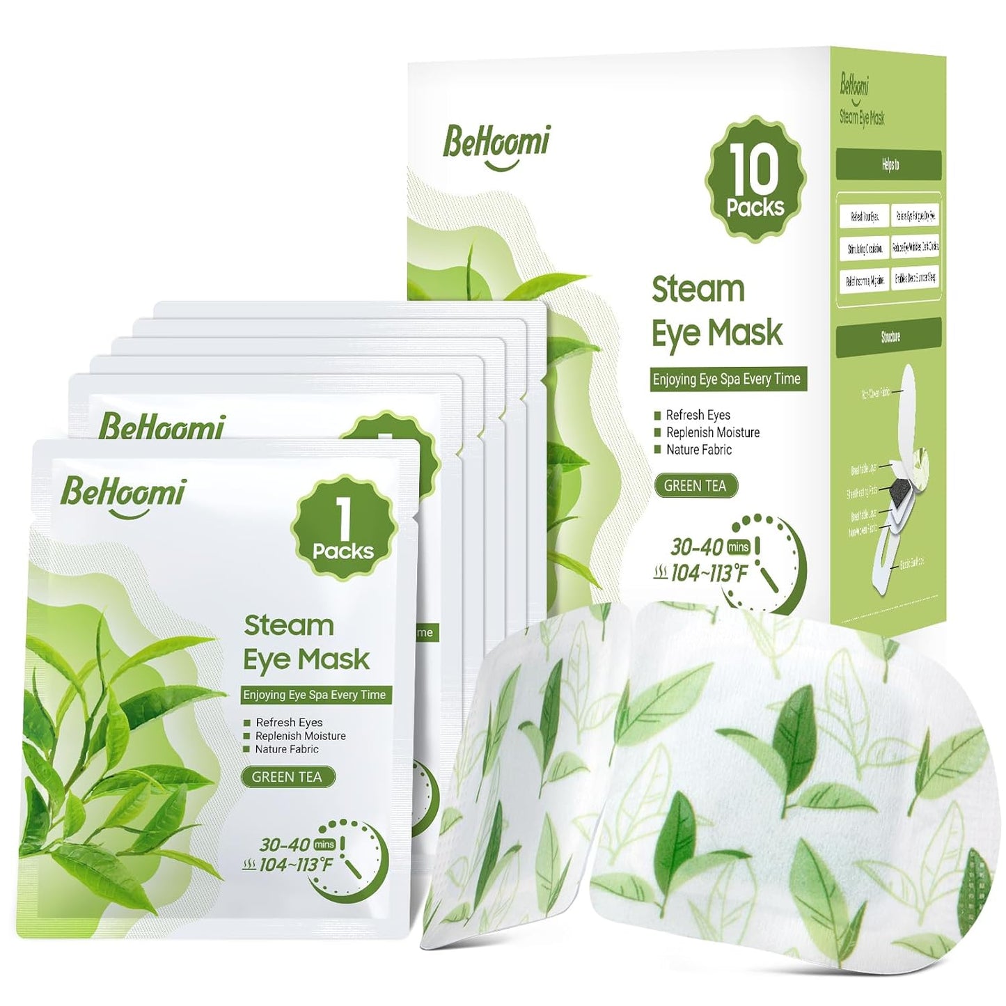 BeHoomi Steam Eye Mask, 10Packs Heated Eye Mask, Self Heating Disposable SPA Warm Compress for Eyes Sleep Mask, Travel Essentials & Relaxation Gifts for Women (Unscented)