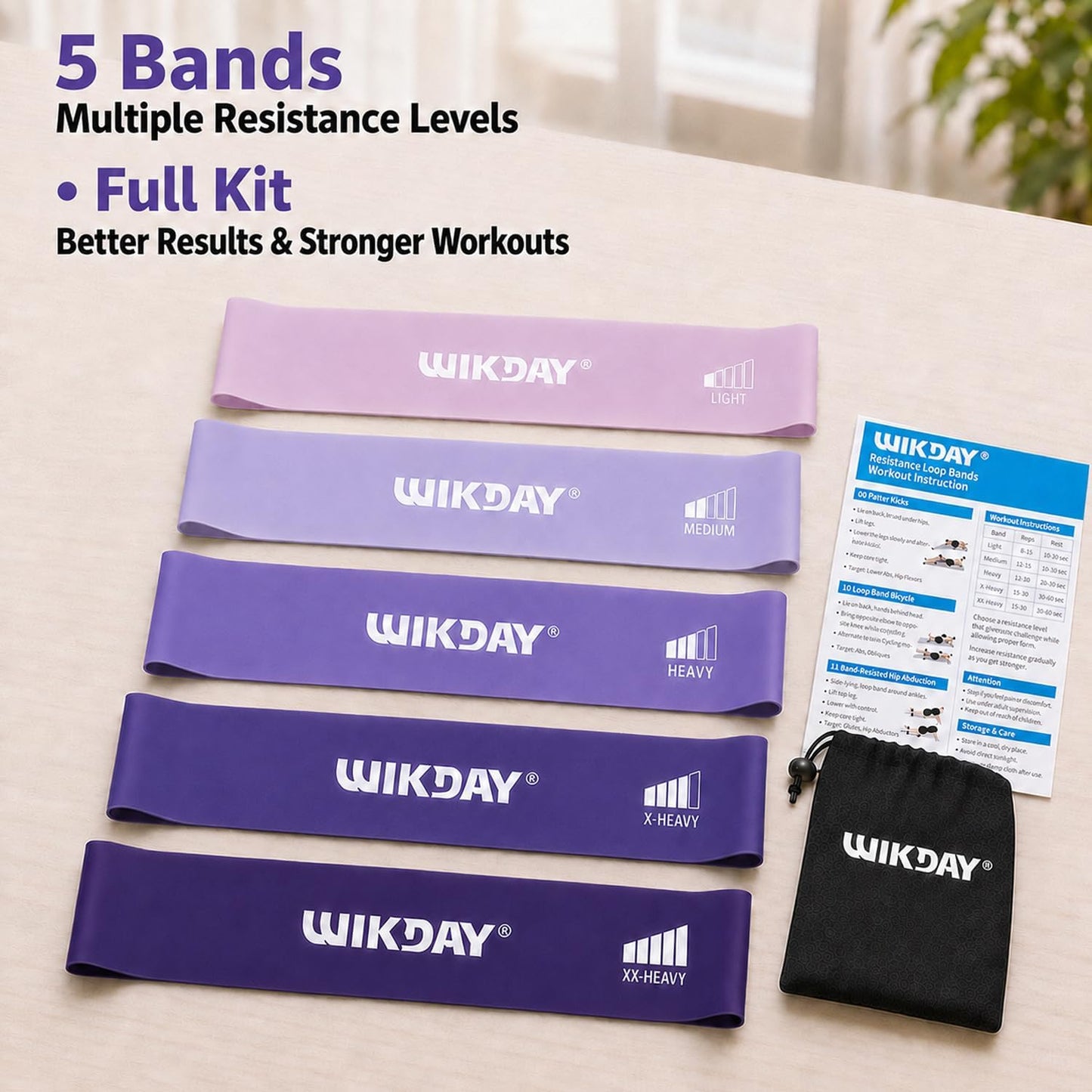 WIKDAY Resistance Bands for Working Out Exercise Loop Bands Workout Bands Set for Men Women Body Stretching, Crossfit Training, Home Workout, Physical Therapy, Booty Legs, Set of 5