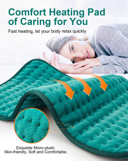 Heating Pad for Back & Period Cramps, Fathers Day Dad Gifts, Birthday Gifts for Women Mom, Electric Heating Pads for Abdomen/Waist/Shoulder, 12" x 24", 6 Heat Settings, 4 Auto-Off, Teal Green