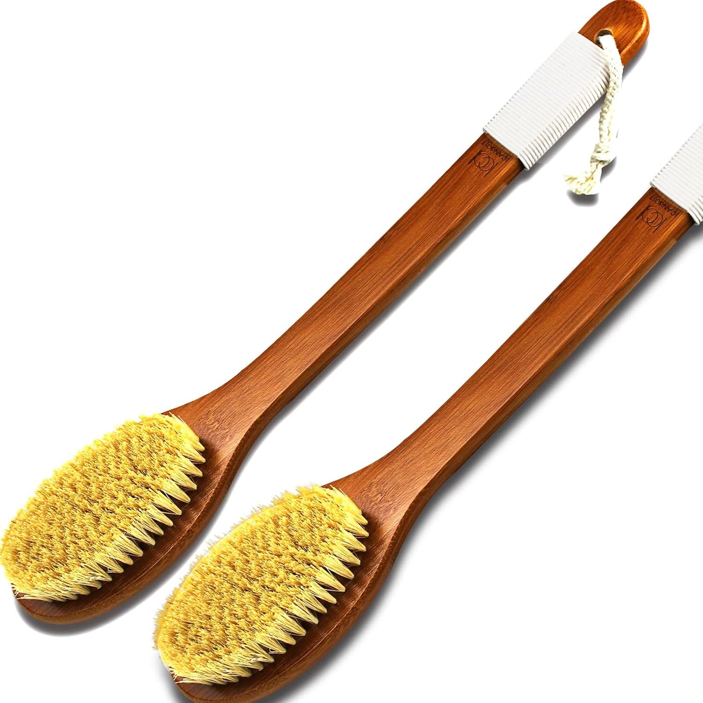 ICANdOIT-17.71Inch Natural Boar Bristles Anti-Slip Long Handle Bath Brush,Bent Handle Shower Scrubber for Exfoliating,Shower Back Brush,Exfoliation Set with Pumice Stone (1 Pack)