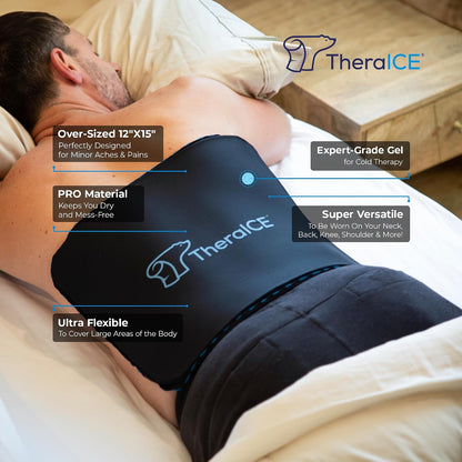 TheraICE PROpack Ice Pack for Injuries, Reusable Soft Multipurpose Cold Gel Ice Pack for Muscular Back Pain, Shoulder, Hip, Knee - Flexible Cold Compress Wrap for Minor Aches & Pains - 9 x 12