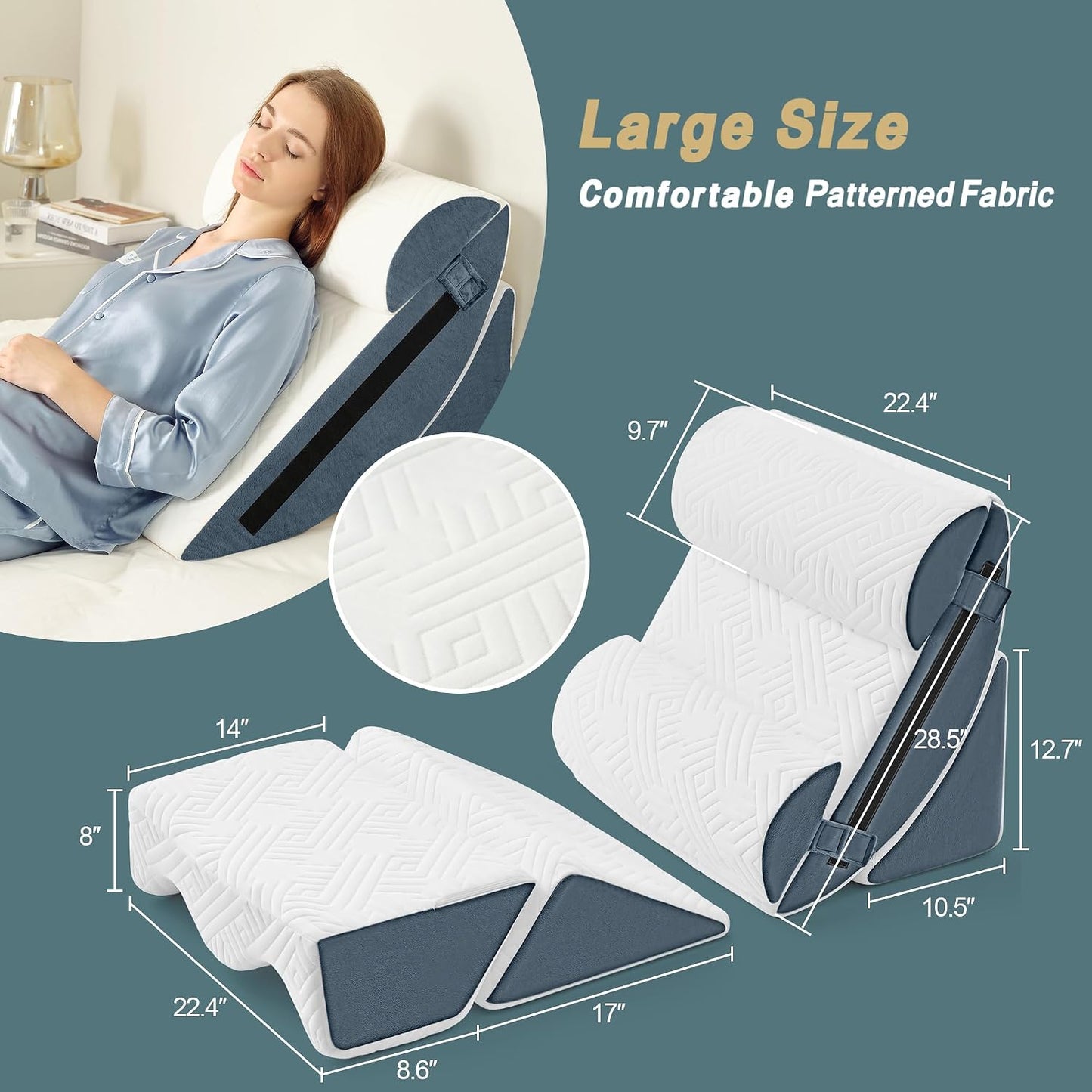 Yojoker 6pcs Orthopedic Bed Wedge Pillow Set for Sleeping, Post Surgery Foam for Body, Back and Leg Pain Relief Comfortable & Adjustable Support Pillows-Anti Snoring, Heartburn