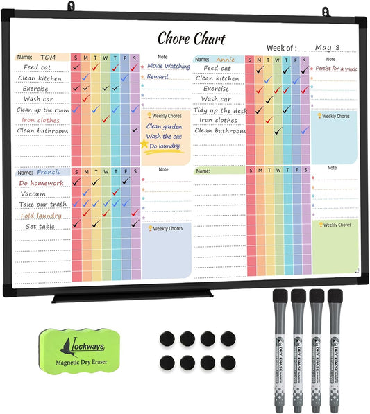 Lockways 36" x 24" Magnetic Chore Chart Board, Dry Erase Board