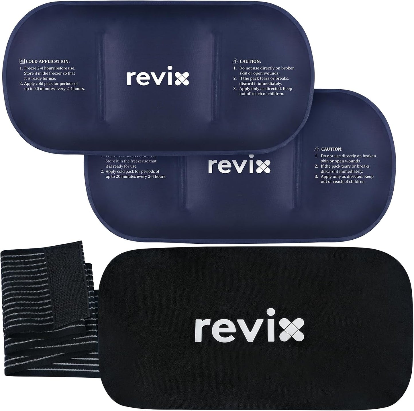 REVIX Ice Packs for Injuries Reusable, 2 Packs Hot and Cold Pack with Adjustable Strap, Flexible Ice Wraps for Joints and Muscle, Rotator Cuff, Back, Knee Discomfort Relief (10" x 5" Blue)