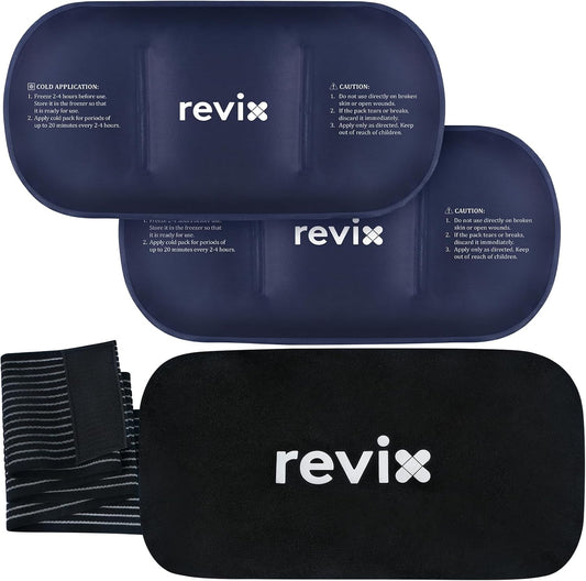 REVIX Ice Packs for Injuries Reusable, 2 Packs Hot and Cold Pack with Adjustable Strap, Flexible Ice Wraps for Joints and Muscle, Rotator Cuff, Back, Knee Discomfort Relief (10" x 5" Blue)
