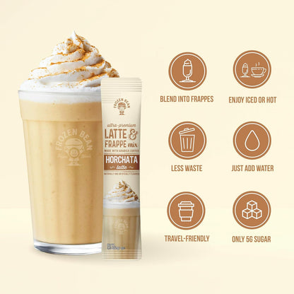 The Frozen Bean Vanilla Bean Frappe & Latte Instant Mix (10 Sticks), Made with Arabica Coffee, Double Shot Caffeine, Low Sugar & Premium Ingredients, Hot, Iced, or Blended Drinks