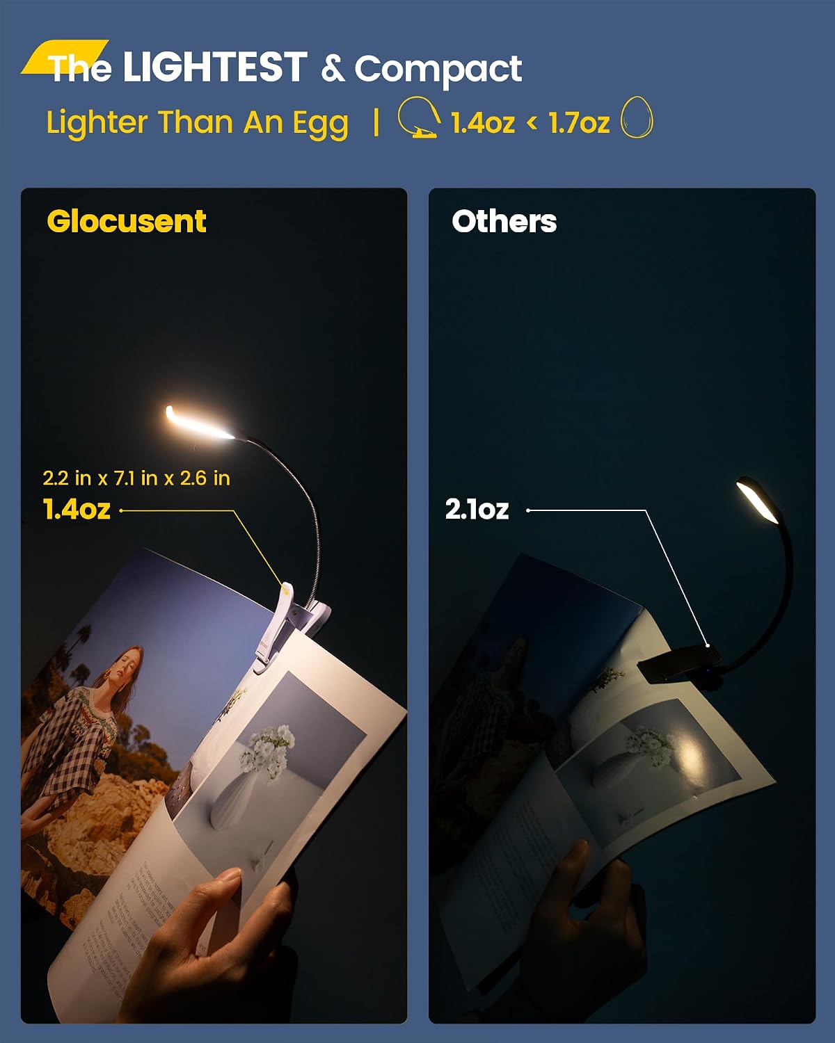 Glocusent Willow Book Light for Reading in Bed, 10LED Bright Reading Light, 3 Colors & 3 Brightness, Rechargeable Book Light Lasts for 80hr, Lightweight Clip on Book Light, Perfect for Book Lovers