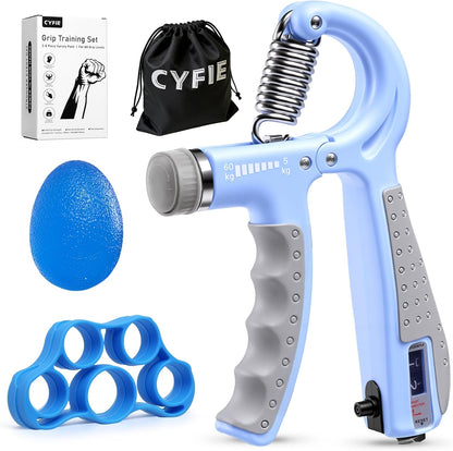 CYFIE Grip Strength Trainer Kit with Adjustable Resistance 10 - 132 Lbs, Forearm Exerciser, Finger Stretcher, Stress Ball, Forearm Strengthener for Workout wuth Storage Bag, Muscle Building and Recovery