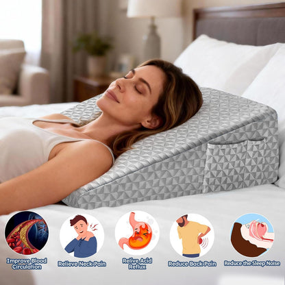 Wedge Pillow for Sleeping, 7.5" Bed Wedge After Surgery, Back Pain Relief, Memory Foam Pillow Triangle Incline Wedge for Back Support, Leg Elevation