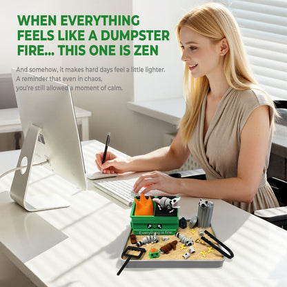 Dumpster Fire Zen Garden for Desk, Funny Coworkers Office Accessory Gifts