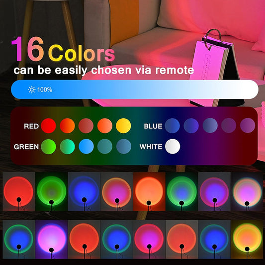 Floor Sunset Lamp Projector, 16 Colors Multicolor USB LED Night Light, 180 Degree Rotation Rainbow Lights for Bedroom, Photography, Party, TIK Tok Live, Christmas Light