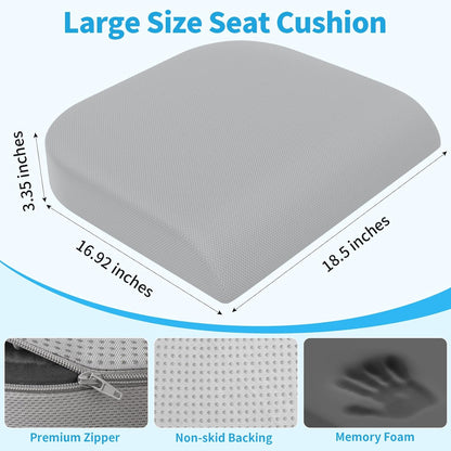 TranquilRelax Large Seat Cushion, Memory Foam Cushion for Long Sitting Hours on Office Chair, Car Seat, Non-Slip Chair Pad for Sciatica, Coccyx, Tailbone Pain Relief & Post-Surgery Recovery (Black)