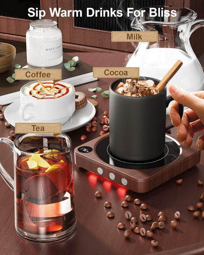 House Gem Coffee Mug Warmer for Desk, Candle Warmer Plate, 12H Timer, Wood