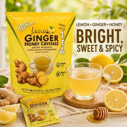 Prince of Peace Instant Ginger Honey Crystals with Lemon, 60 Sachets – Instant Hot or Cold Beverage – Easy to Brew – Drink Like a Tea – Caffeine and Gluten Free – Real Ginger