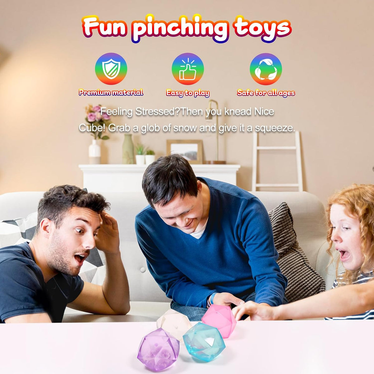 8pc Mini Small 1.4 Masonry Ice Squishy Stress Balls Diamond Anxiety Relief Slow Rise-Fidget Toy for Kids Classroom, Calming Toys Anxiety Children Teens