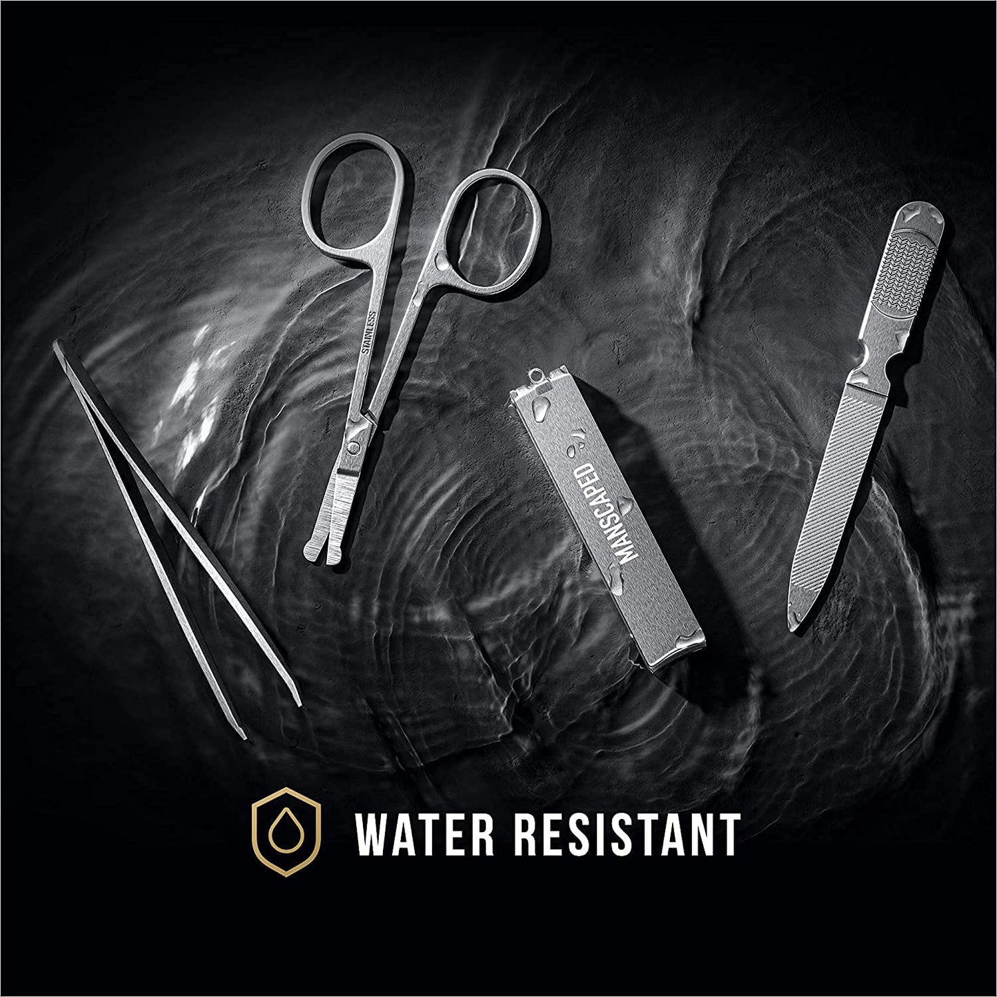 MANSCAPED® Shears 3.0, 5-Piece Precision Men’s Nail Grooming Travel Kit, Stainless Steel Manicure Set with Fingernail & Toenail Clippers, Nail File, Slant Tip Tweezers, Cuticle Scissors, Travel Case