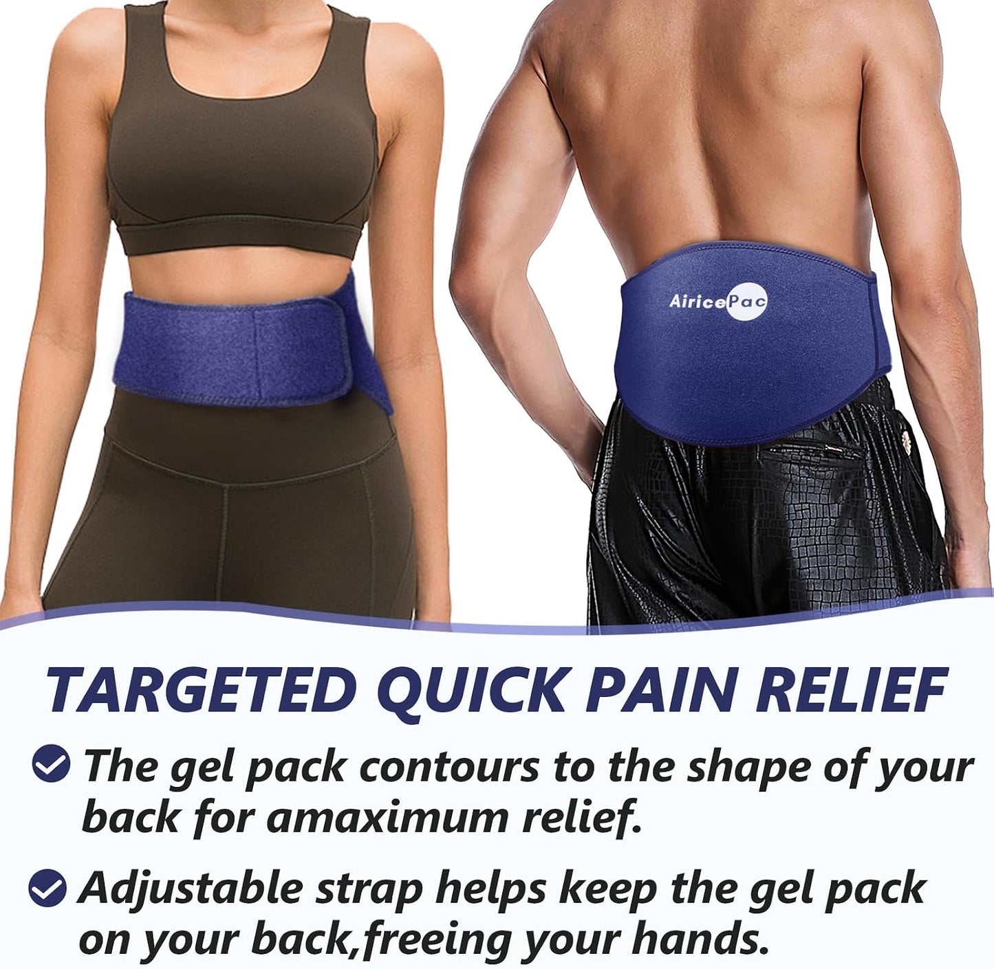 AiricePac Ice Pack for Back Pain Relief, Reusable Gel Lower Back Wrap, Cold Compress Therapy for Waist Lumbar Injuries, Sciatic Nerve, Herniated or Degenerative Disc, Coccyx, Tailbone Pain Blue