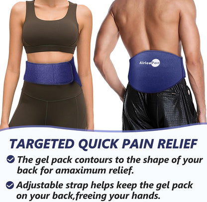 AiricePac Ice Pack for Back Pain Relief, Reusable Gel Lower Back Wrap, Cold Compress Therapy for Waist Lumbar Injuries, Sciatic Nerve, Herniated or Degenerative Disc, Coccyx, Tailbone Pain Blue