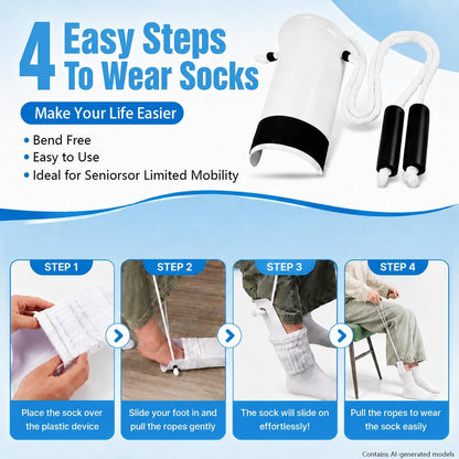 Sock Aid,Sock Aids for Putting On Socks Kit,Sock Helper for Seniors with Adjustable Shoe Horn,Sock Assistant Device No Bending Easy Put on Socks Without Bending for Elderly Disabled After Surgery