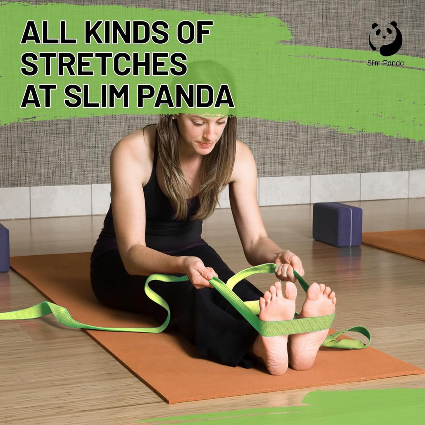 Slim Panda Yoga Strap for Stretching,Cotton Yoga Strap with Adjustable D-Ring Buckle,Non-Elastic Yoga Belt for Pilates,Gym Workouts,Physical Therapy,Improve Flexibility