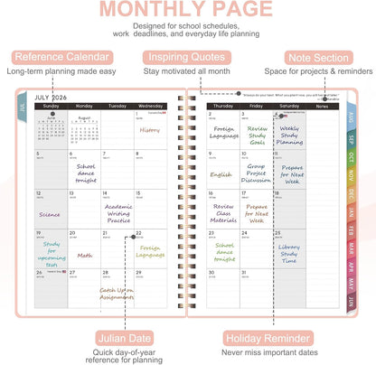 Planner 2026-2027, Weekly and Monthly Calendar Planner, JUL 2026 - JUN 2027 | A5(6.3'' x 8.5''), Hardcover, Agenda Book, Sprial Bound, Inner Pocket, Office and School Use