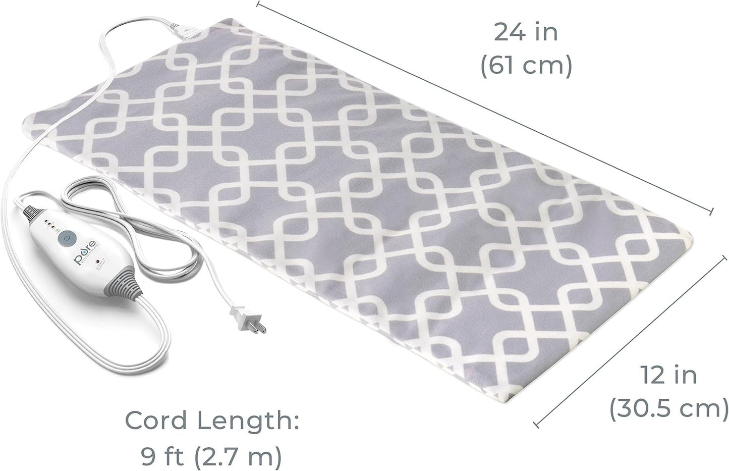 Pure Enrichment PureRelief Express Designer Series Electric Heating Pad - 12” x 15” Fast-Heating with 4 Heat Settings, Machine-Washable Fabric, & 2-Hour Auto Safety Shut-Off - Cerulean Diamond
