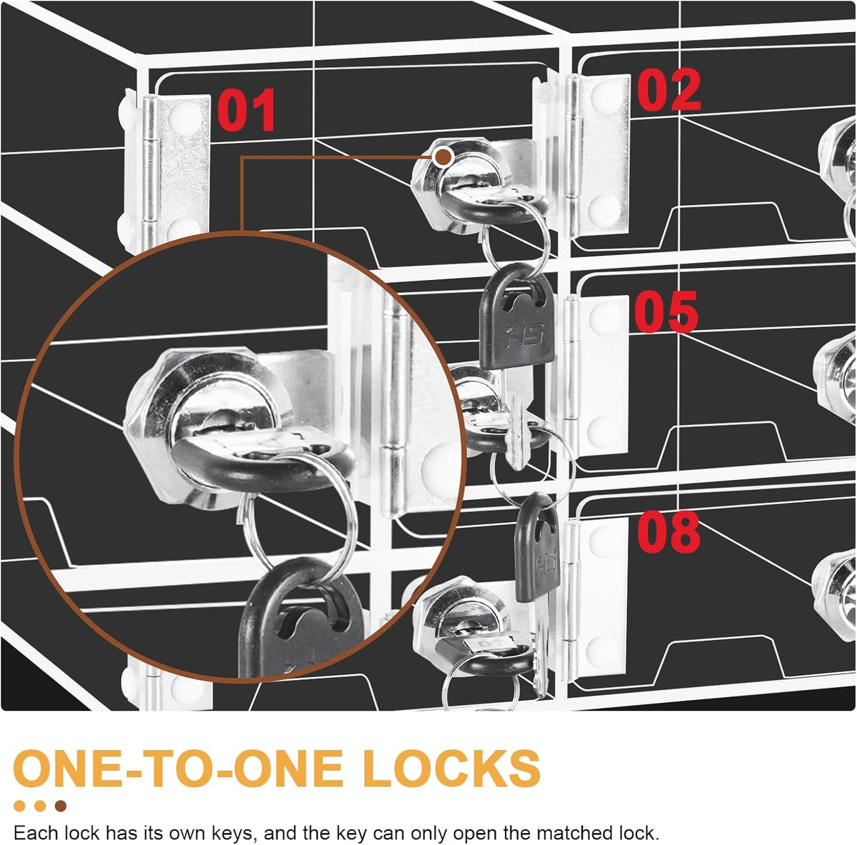 Cell Phone Locker Box 9 Slots, Wall-Mounted, with Door Locks & Keys