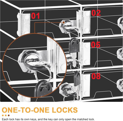 Cell Phone Locker Box 9 Slots, Wall-Mounted, with Door Locks & Keys