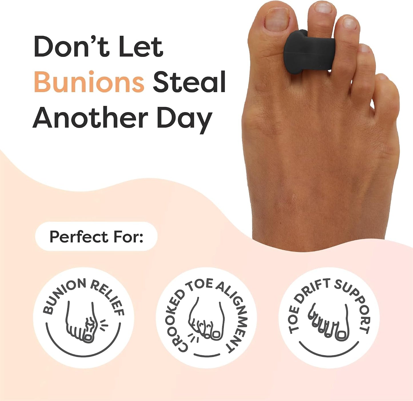 ZenToes Gel Toe Separators for Overlapping Toes, Bunions, Big Toe Alignment, Corrector and Spacer - 4 Pack (White)