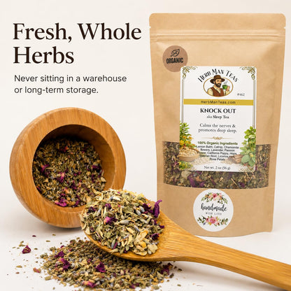 SLEEPING TEA – Knock-Out Blend with Valerian Root plus California Poppy and Hops for Deep Relaxation – Premium Organic Tea by Master Herbalist Khabir – Non-GMO, No Additives