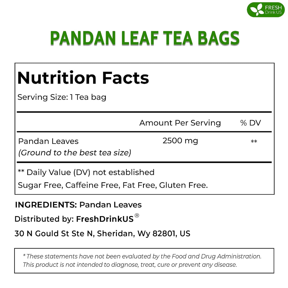 FreshDrinkUS, Premium Pandan Leaf Tea, 55 Count, Pure, Caffeine Free