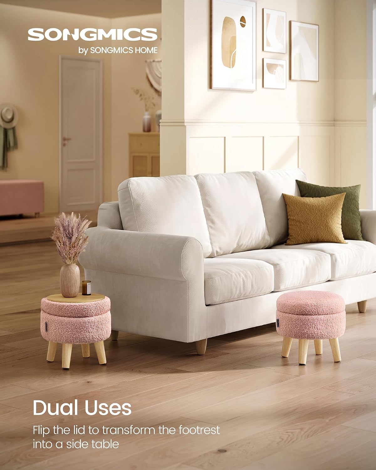 SONGMICS Foot Stool Ottoman, Small Storage Ottoman with Legs, 15.7 Inches
