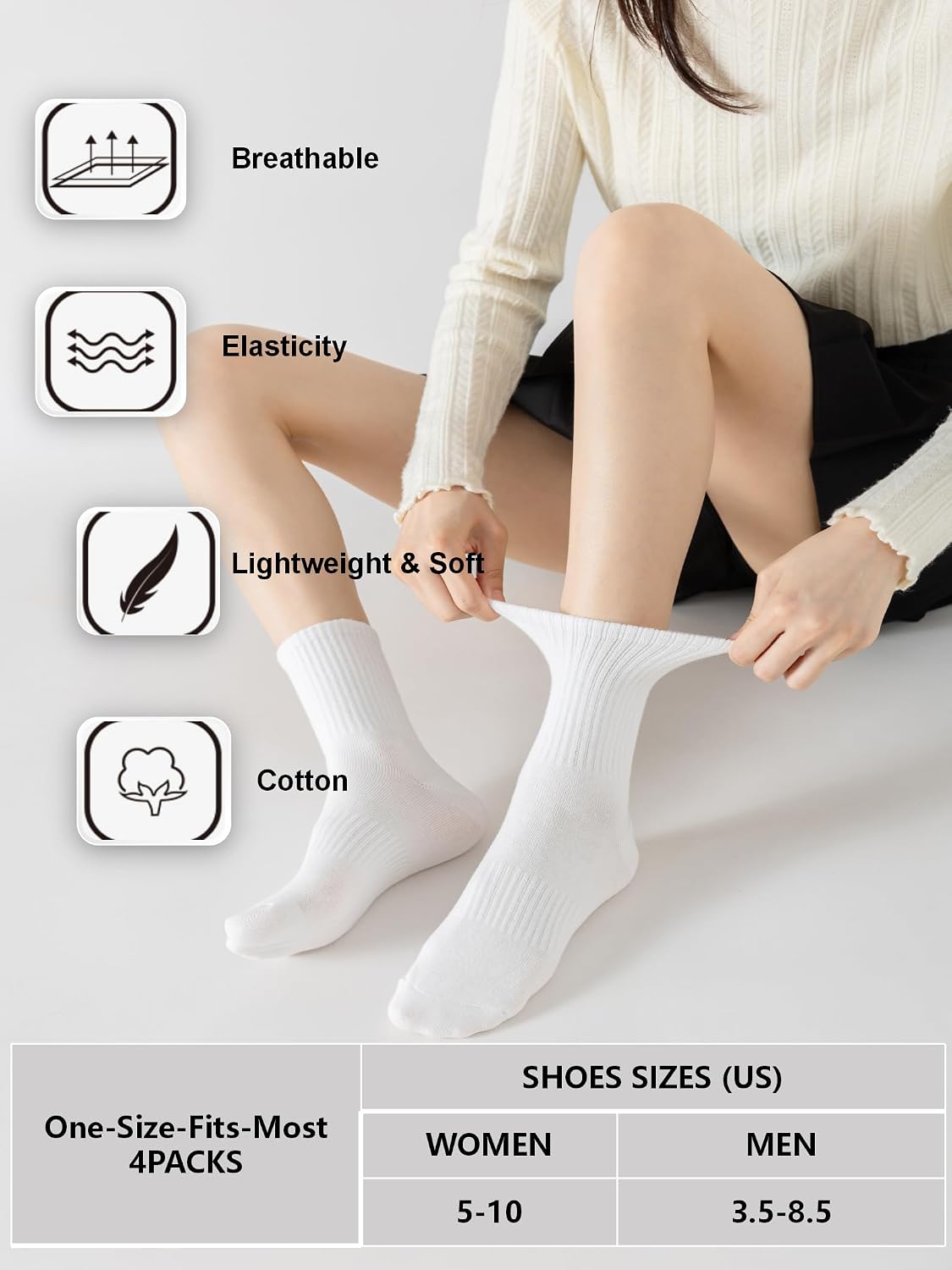 YUWELL Womens Striped Crew Socks, Cotton Cozy Casual Socks for Women 4 Pairs, Size 5-10