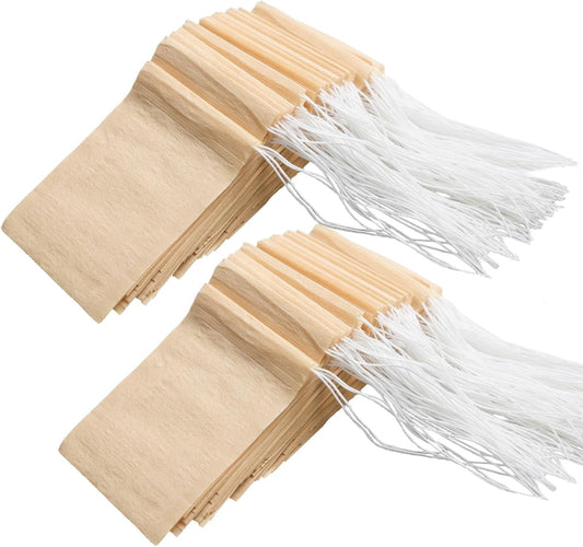 Eketirry 100pcs Tea Filter Bags for Loose Tea, Empty Tea Bags, Natural Wood Pulp Paper Material, Disposable Unbleached Tea Filter Bags with Drawstring for Loose Tea (White, 3.15 x3.94 inch)