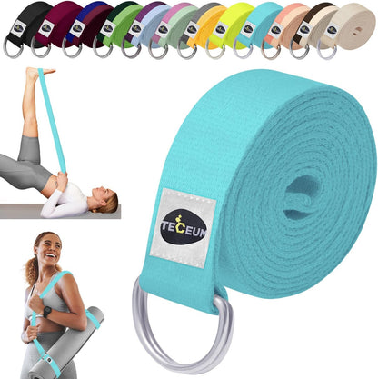TECEUM 2 IN 1 Yoga & Mat Strap for Stretching – Cotton – 6/8/10 ft