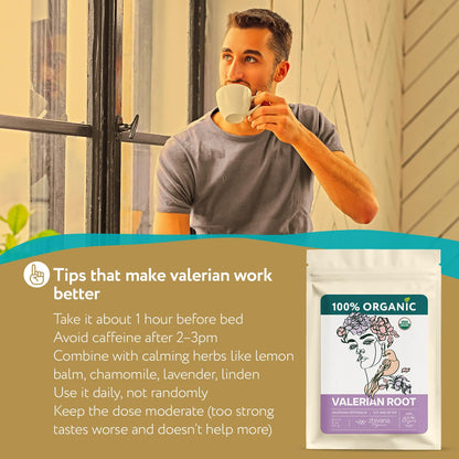 Valerian Root Tea Organic (40 Bleach-Free & Microplastic-Free TeaBags) - Sleep, Relaxation
