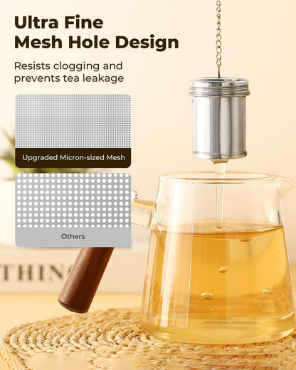 House Again 2 Pack Tea Infuser, Extra Fine Mesh Tea Infusers for Loose Tea, 18/8 Stainless Steel Tea Strainer with Extended Chain Hook, Tea Steeper for Brew Tea, Spices & Seasonings