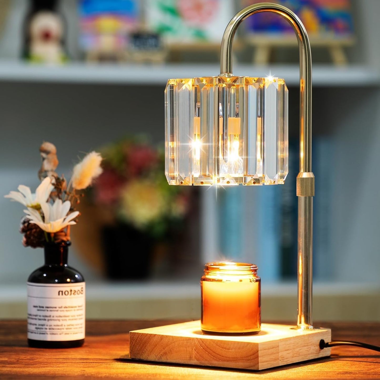 Yuichoy Candle Warmer Lamp with Timer, Dimmable Electric Candle Wamer Adjustable Height, Gifts for Women Mom, Glass Modern Candles Melter Lamp, Black