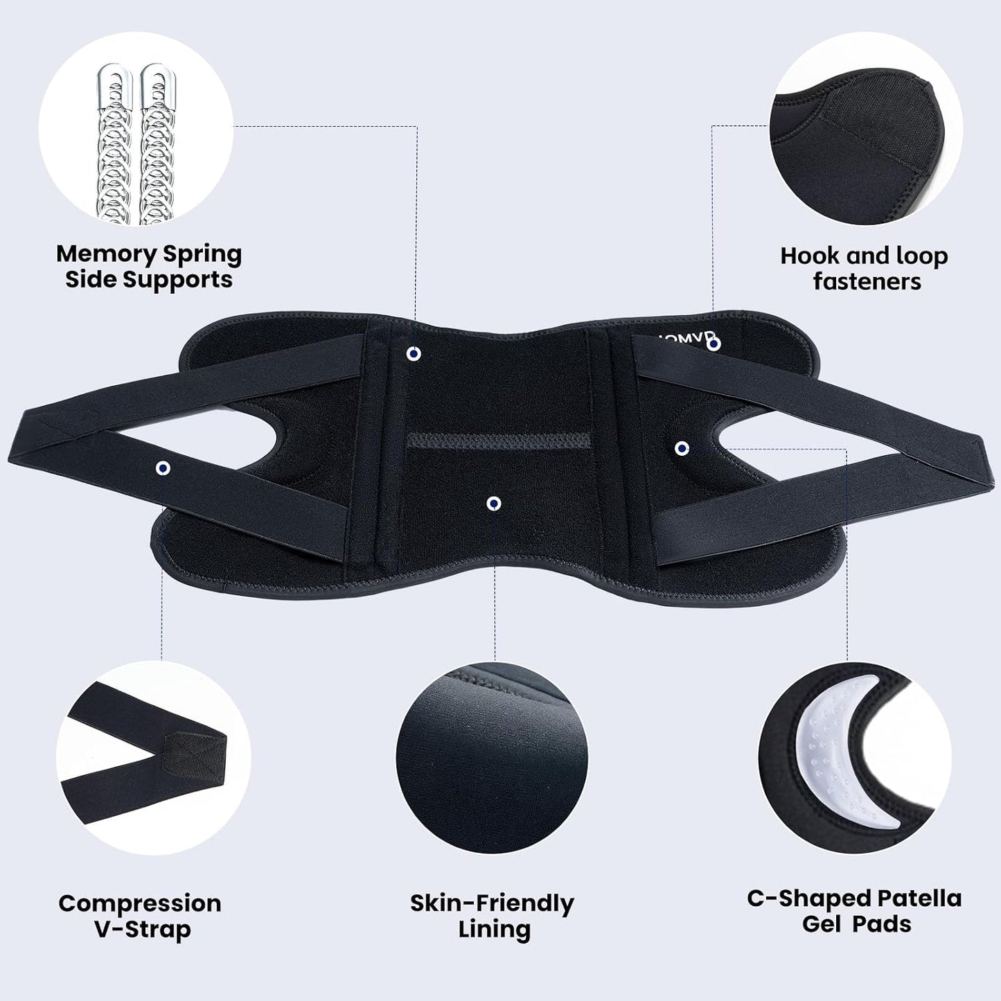 JOMVD Knee Brace for Knee Pain, Meniscus Tear, Adjustable Knee Support with Side Spring Stabilizers for ACL, MCL, Arthritis, Patella Stability, Knee Pain Relief, Injury Recovery, Women and Men, Medium