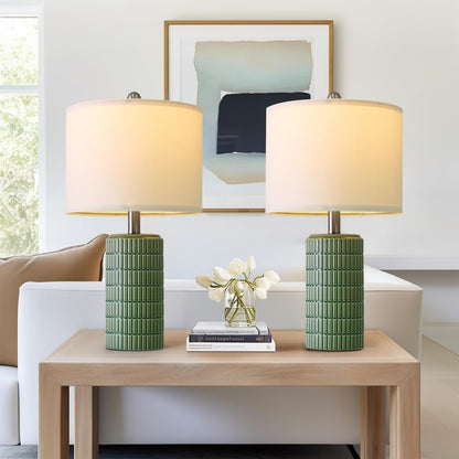 PoKat 20.75" Small Modern Ceramic Table Lamps Set of 2 for Bedroom, White Bedside Lamps for Night Stands, Farmhouse Desk Home Decor Gift Nightstand Table Lamps for Living Room End Table Beige