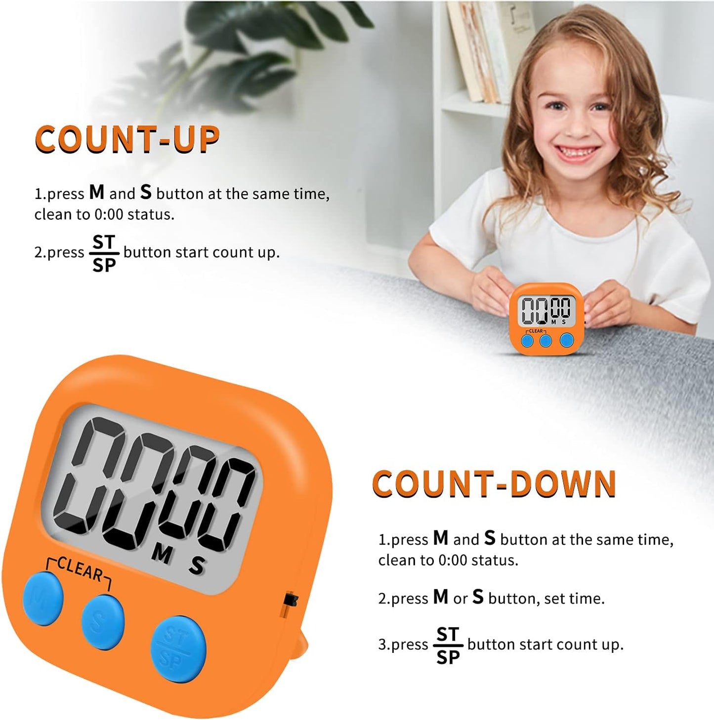6 Pack Small Digital Kitchen Timer Magnetic Back and ON/Off Switch,Minute Second Count Up Countdown (Multicolored)